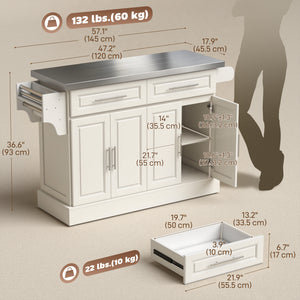 Stainless Steel Kitchen Island with Storage and Stainless Steel Top, Kitchen Trolley with Drawers – view 23