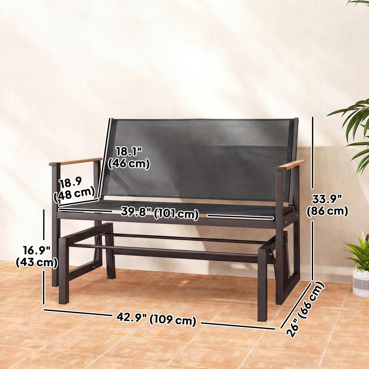 Outdoor Glider Bench for 2 Person, Patio Glider Loveseat with Thick Cushions for Garden Balcony Porch – view 2