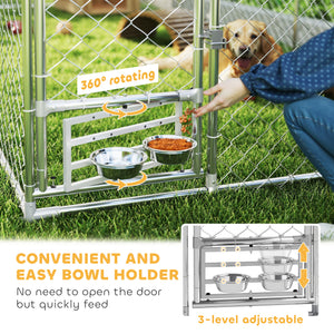 Outdoor Dog Run w/ Adjustable & Rotating Bowls, Water-Resistant UV-Resistant Cover, Secure Lock, 6.6' x 6.6' x 5.1'