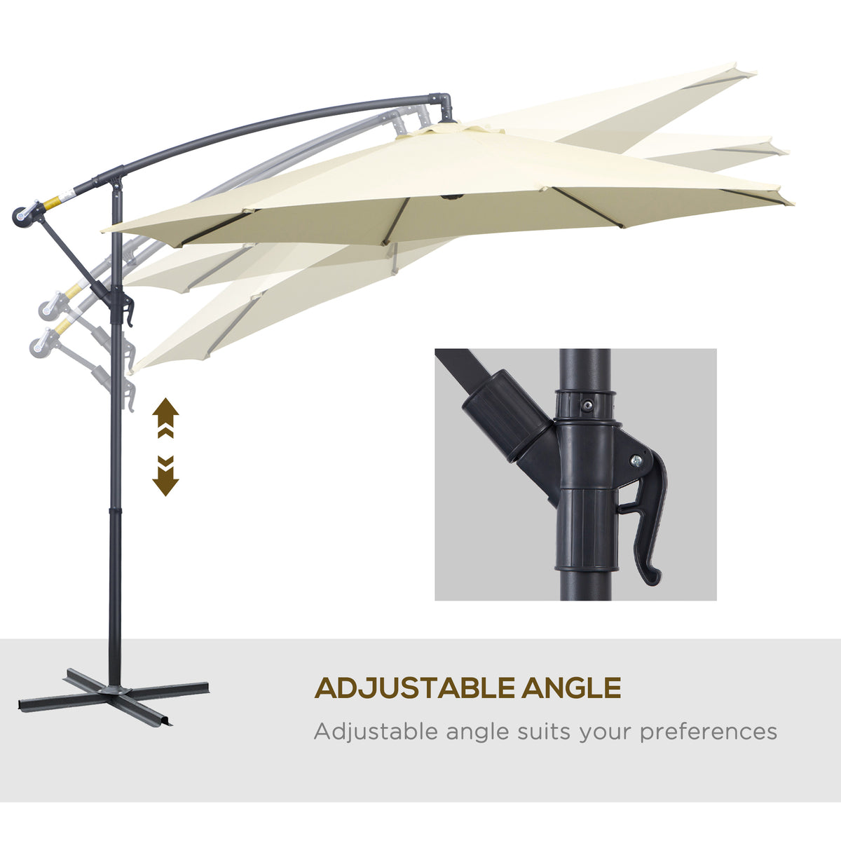10' Deluxe Patio Umbrella Outdoor Market Parasol Banana Hanging Offset Sunshade Crank Cross Base Black – view 11