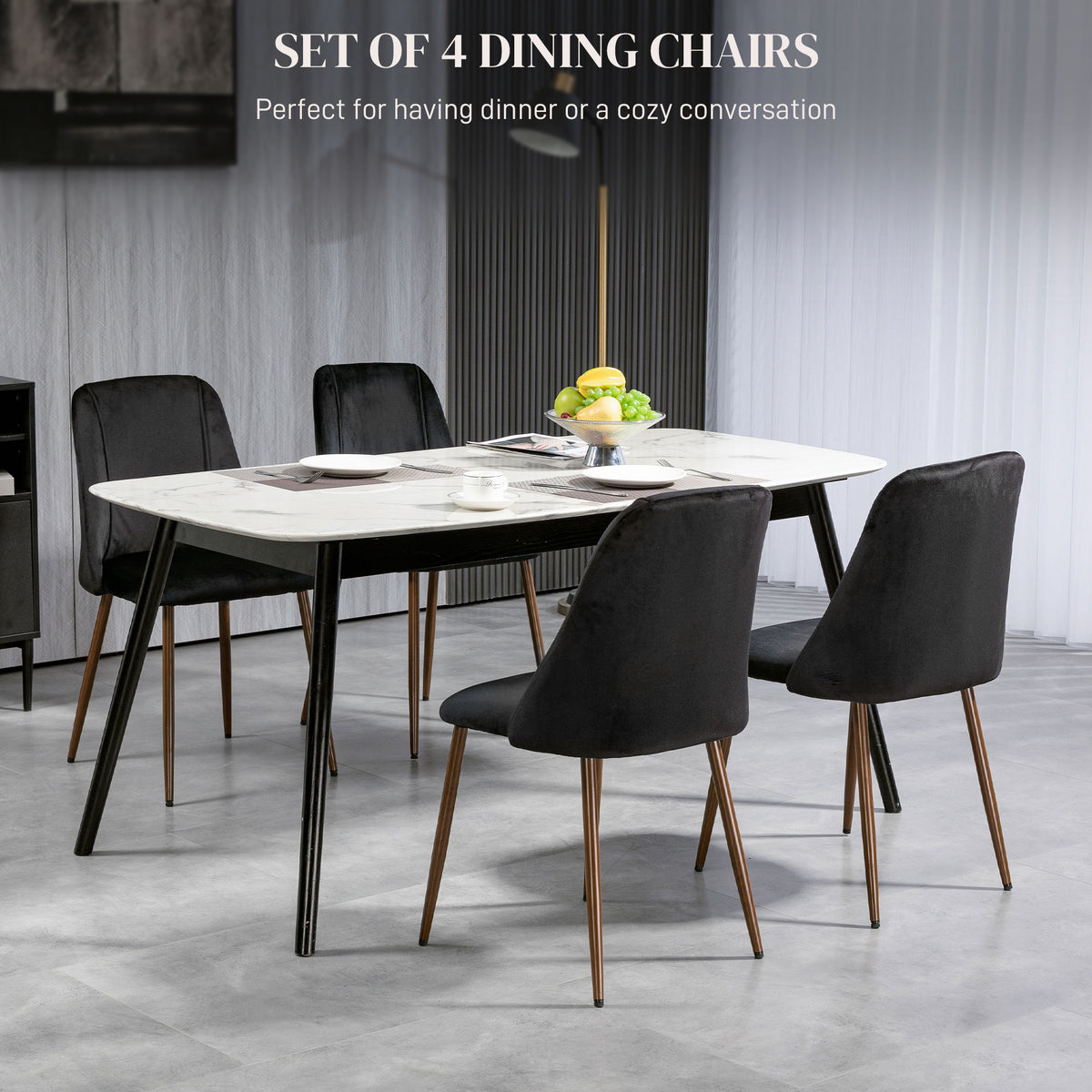 Upholstered Dining Chairs Set of 4, Velvet Accent Chair with Back and Wood-grain Steel Leg for Kitchen – view 9