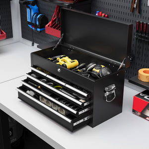 6 Drawer 24" Portable Tool Box with Top Case, Ball Bearing Slides, Metal Tool Chest for Garage, Household and Warehouse