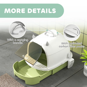 Cat Litter Box with Lid, Front Door Flap, Scoop, Handle, Easy Clean, for Small and Medium Cats, Green – view 6