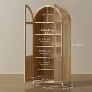 Arched Kitchen Pantry Cabinet, 71" Tall Farmhouse Kitchen Storage Cabinet with Acrylic Glass Doors, Oak – view 2