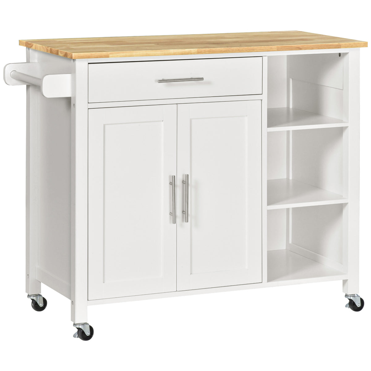 Wooden Rolling Kitchen Island on 360° Swivel Wheels Dining Cart with Drawer, Towel Rack for Kitchen, White