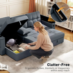 Convertible Sectional Sofa Bed, Pull Out Sleeper Sofa Couch with USB‑A+C, Chaise Storage – view 11