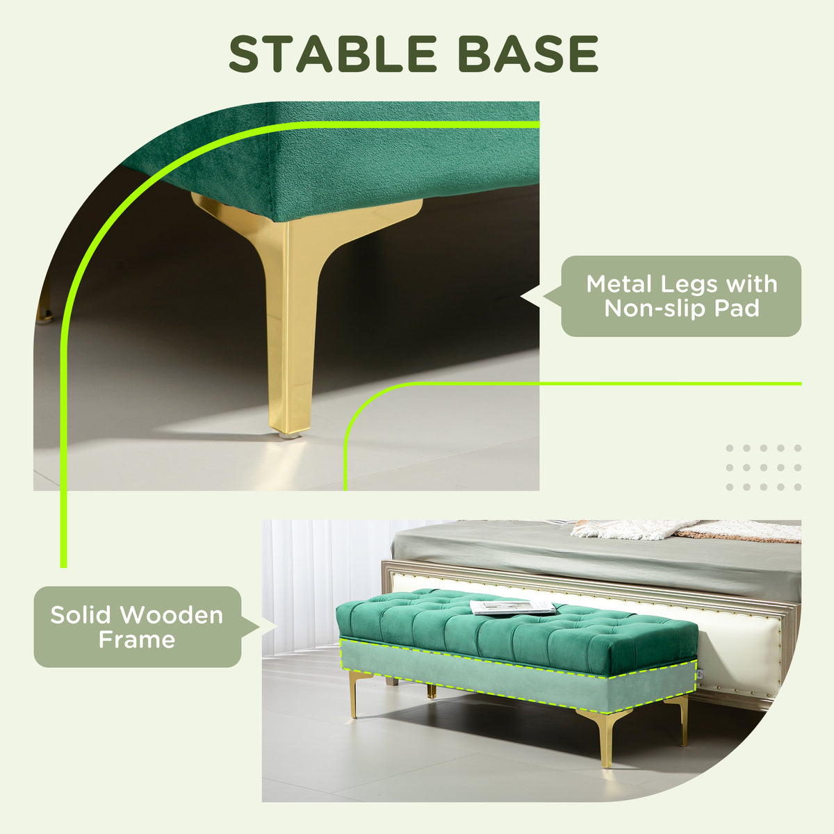 End of Bed Bench, Upholstered Bench, Entryway Shoe Bench with Button Tufted for Living Room, Bedroom, Blue – view 12
