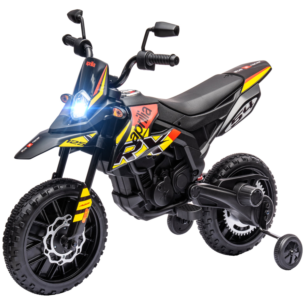 Qaba 12V Aprilia Licenced Kids Electric Motorcycle, Battery-Powered Dirt Bike with Training Wheels for Aged 3-8