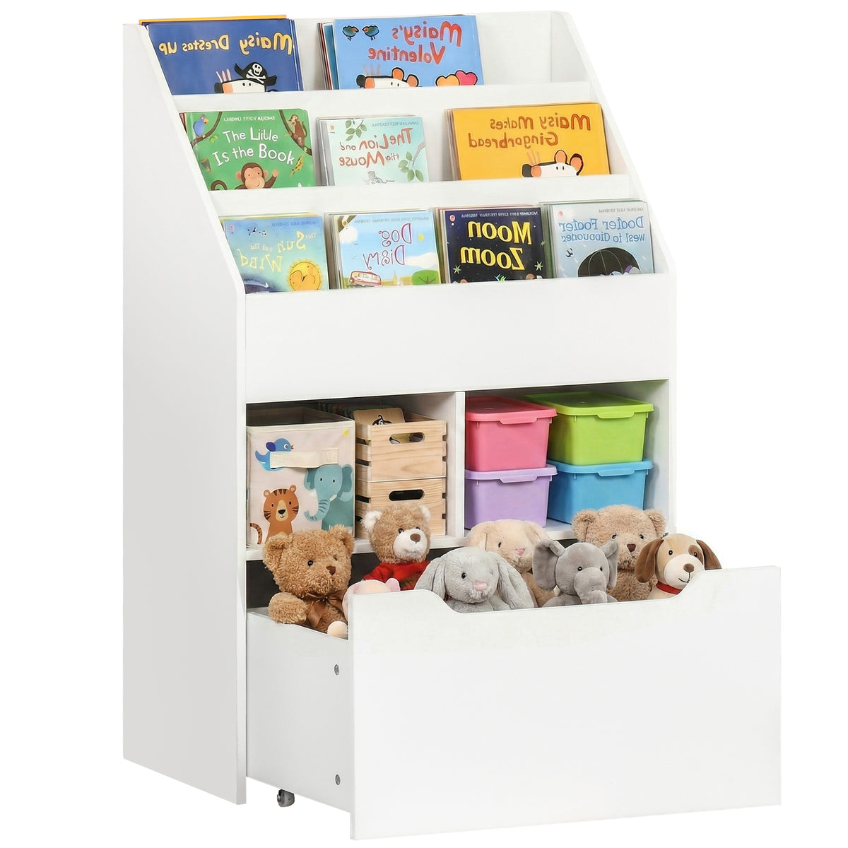 Kids Bookcase Multi-Shelf Rack Organizer with Storage Drawer for Books for Reading Nook, Classroom – view 2