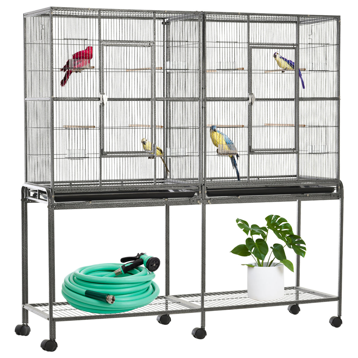 64" Extra Large Bird Cage, Rolling Metal Parrot Cage, Bird House with Detachable Rolling Stand