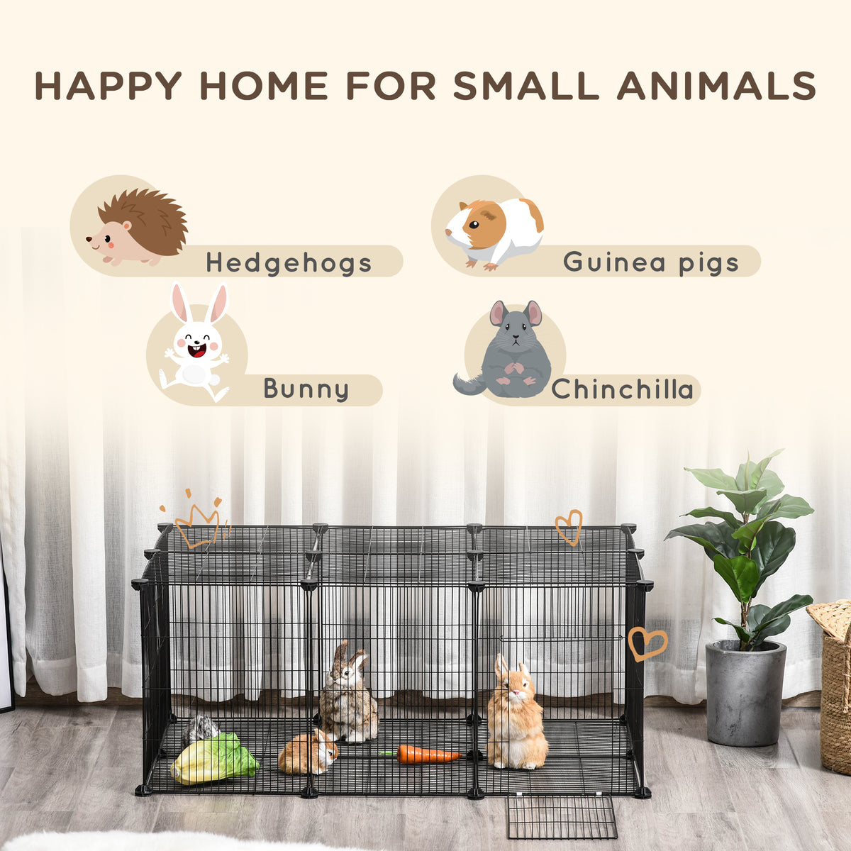 Small Animal Cage for Bunny, Guinea Pig, Chinchilla, Hedgehog, Portable Pet Enclosure with Door, 22 Panels
