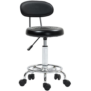 Adjustable Stool, Rolling Stool, 360° Rotate, with Backrest and Wheels, Black