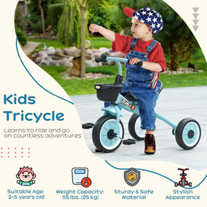 Qaba Tricycle for Toddler 2-5 Year Old Girls and Boys, Toddler Bike with Adjustable Seat, Basket, Bell