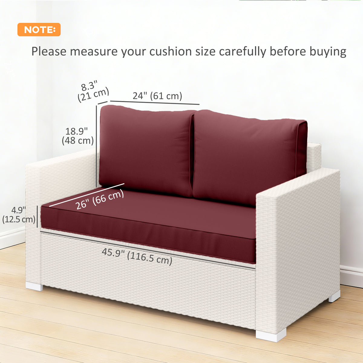 Outdoor Seat Cushions with Backrest, Loveseat Double Sofa Outdoor Furniture Cushions, Beige – view 37