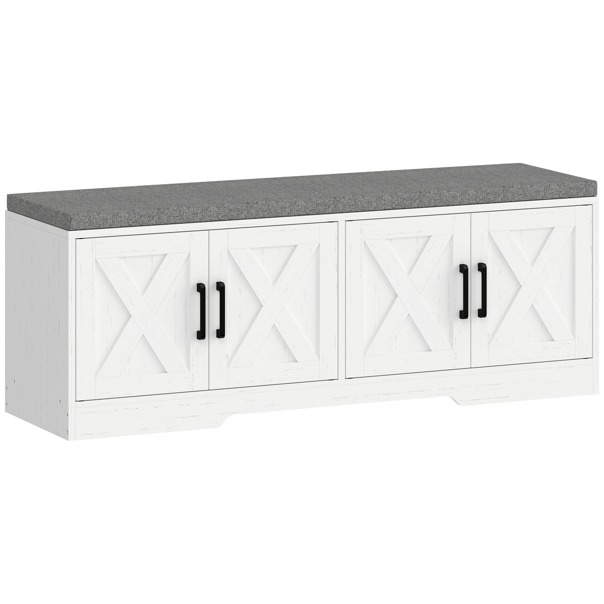 Shoe Bench with Cushion Shoe Storage Bench with Doors Adjustable Shelves for Entryway, White