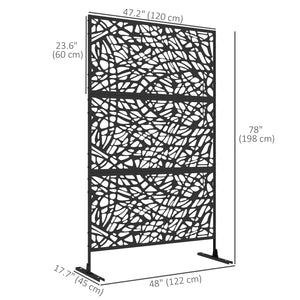 6.5FT Decorative Outdoor Divider, Metal Privacy Screen with Stand, Twisted Line Style, Black