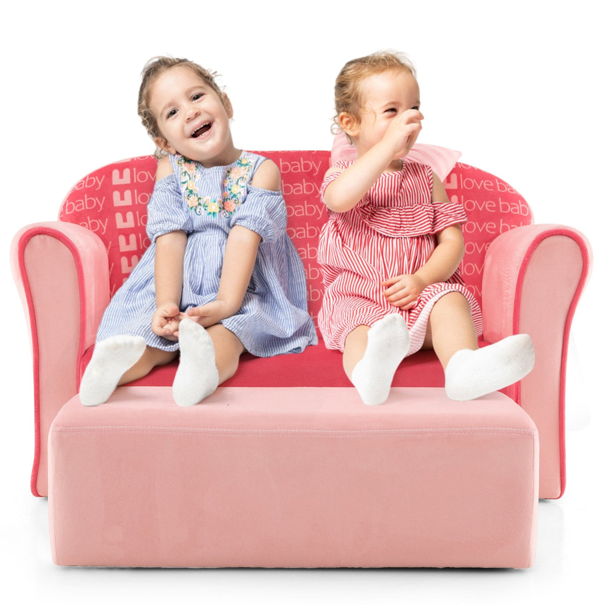 Ultra Soft Velvet Kids Sofa Chair Toddler Couch with Ottoman-Pink view 4