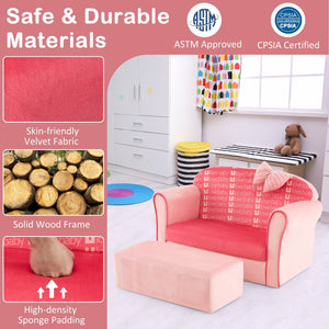 Ultra Soft Velvet Kids Sofa Chair Toddler Couch with Ottoman-Pink view 7