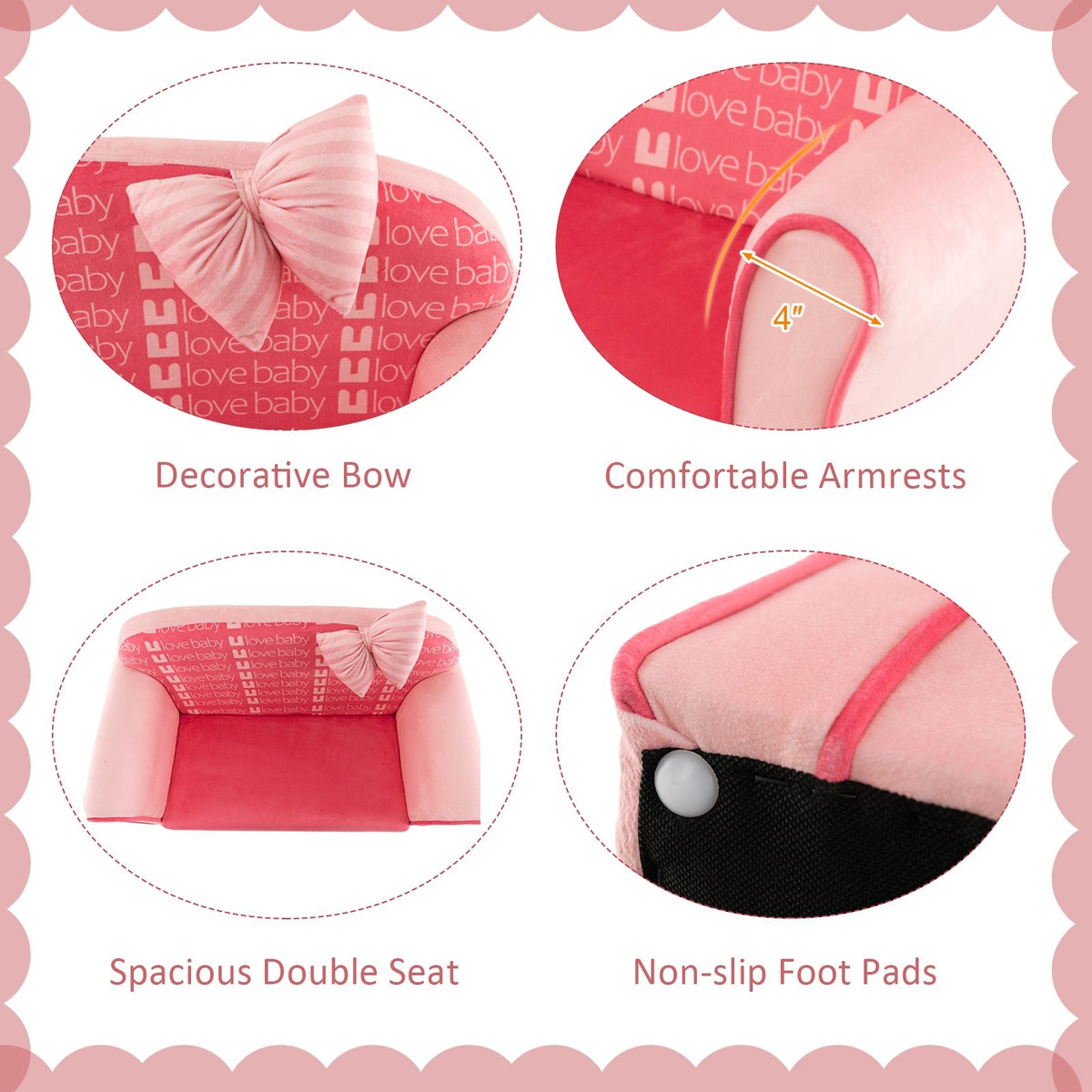 Ultra Soft Velvet Kids Sofa Chair Toddler Couch with Ottoman-Pink view 9
