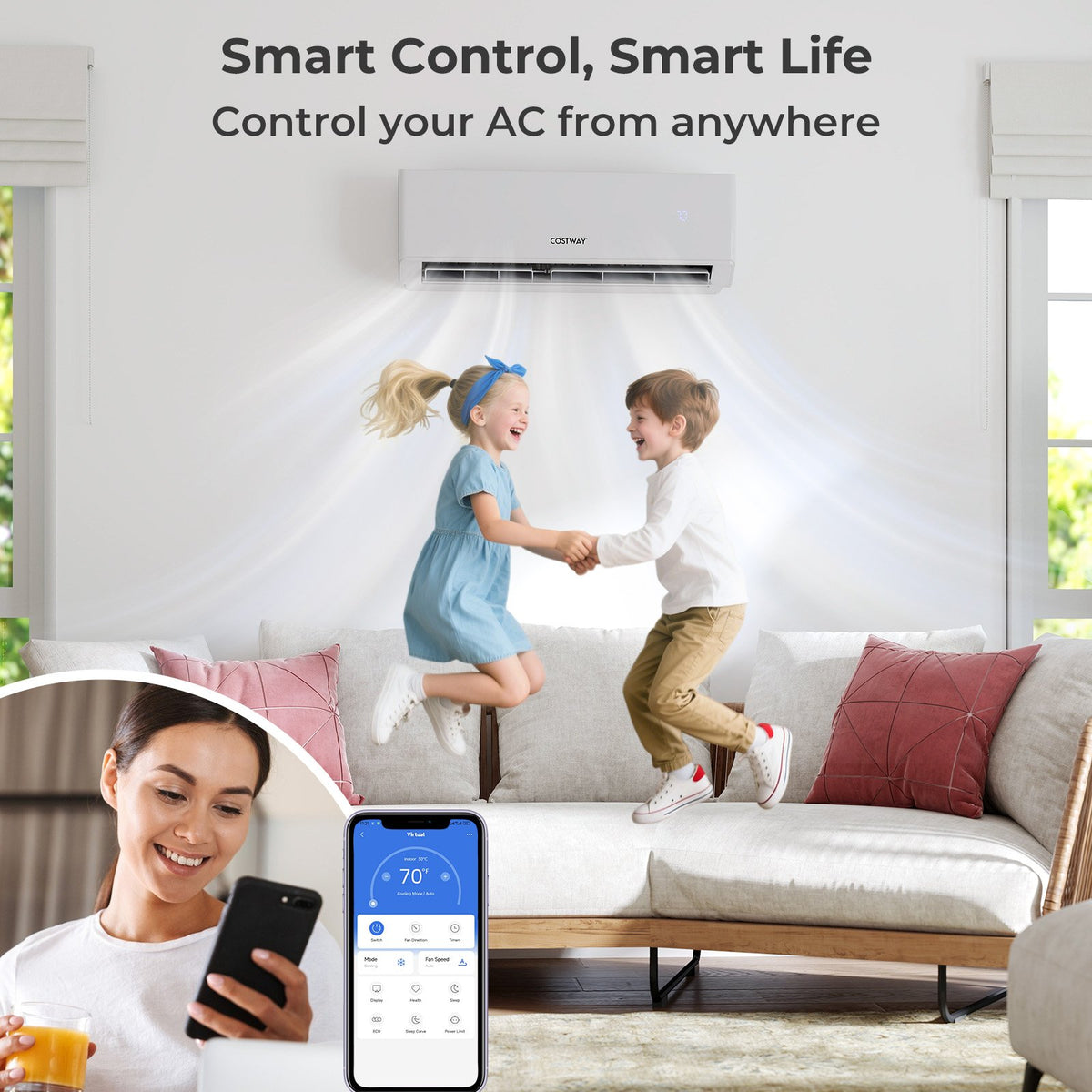 UltrEco Series 36000 BTU 3 Zone 23 SEER2 Mini Split Air Conditioner Wifi Enabled with Heat Pump-7K + 9K + 24K view 2