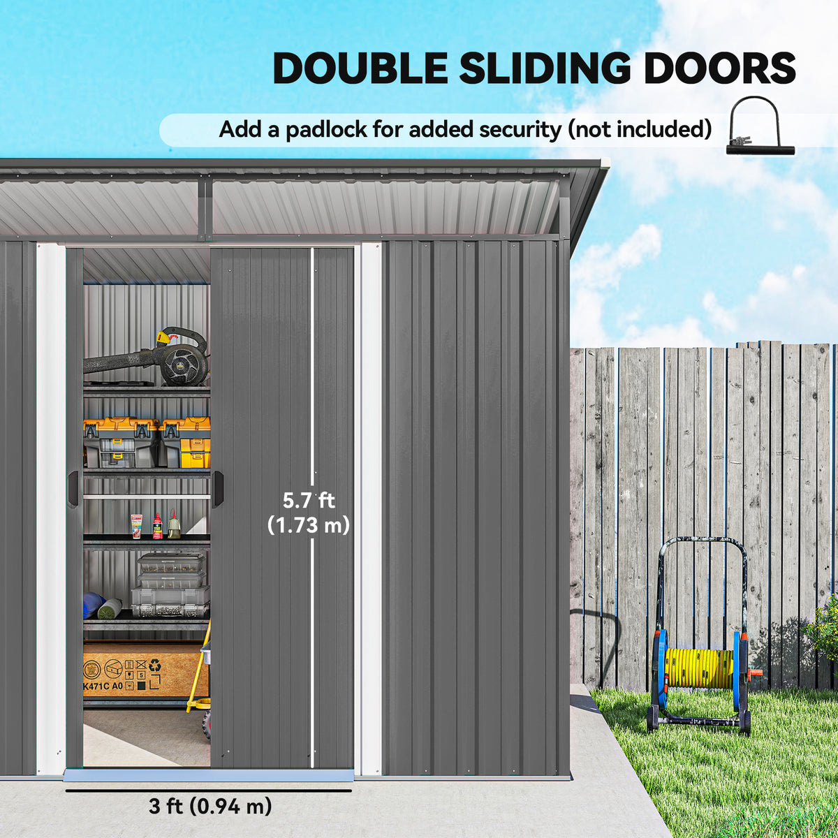 8.5' x 6' Small Gardening Shed Lockable Steel Utility Storage Outdoor Backyard Garden for Gardeners, Grey – view 18