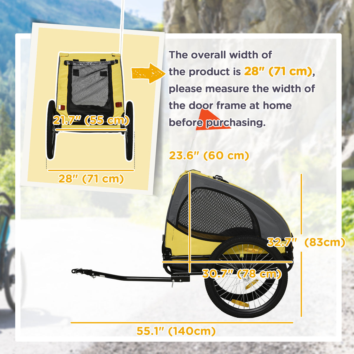 Dog Bike Trailer with Hitch Coupler, Quick Release Wheels, Reflectors, Flag for Medium Dogs, Yellow