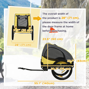 Dog Bike Trailer with Hitch Coupler, Quick Release Wheels, Reflectors, Flag for Medium Dogs, Yellow