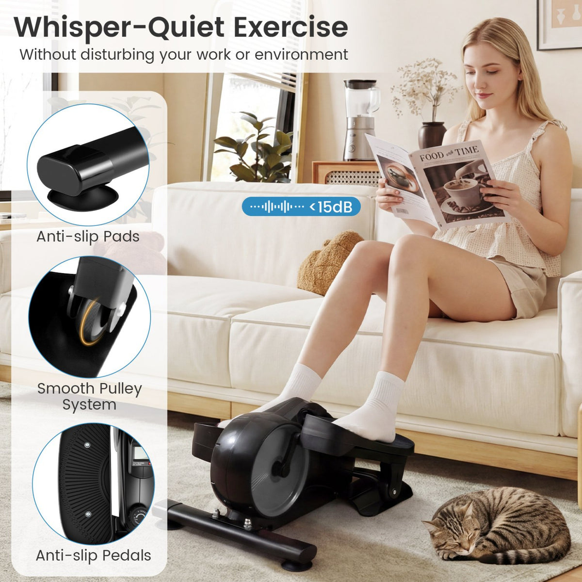 Under Desk Elliptical Pedal Exerciser Adjustable Magnetic Resistance-Silver view 9