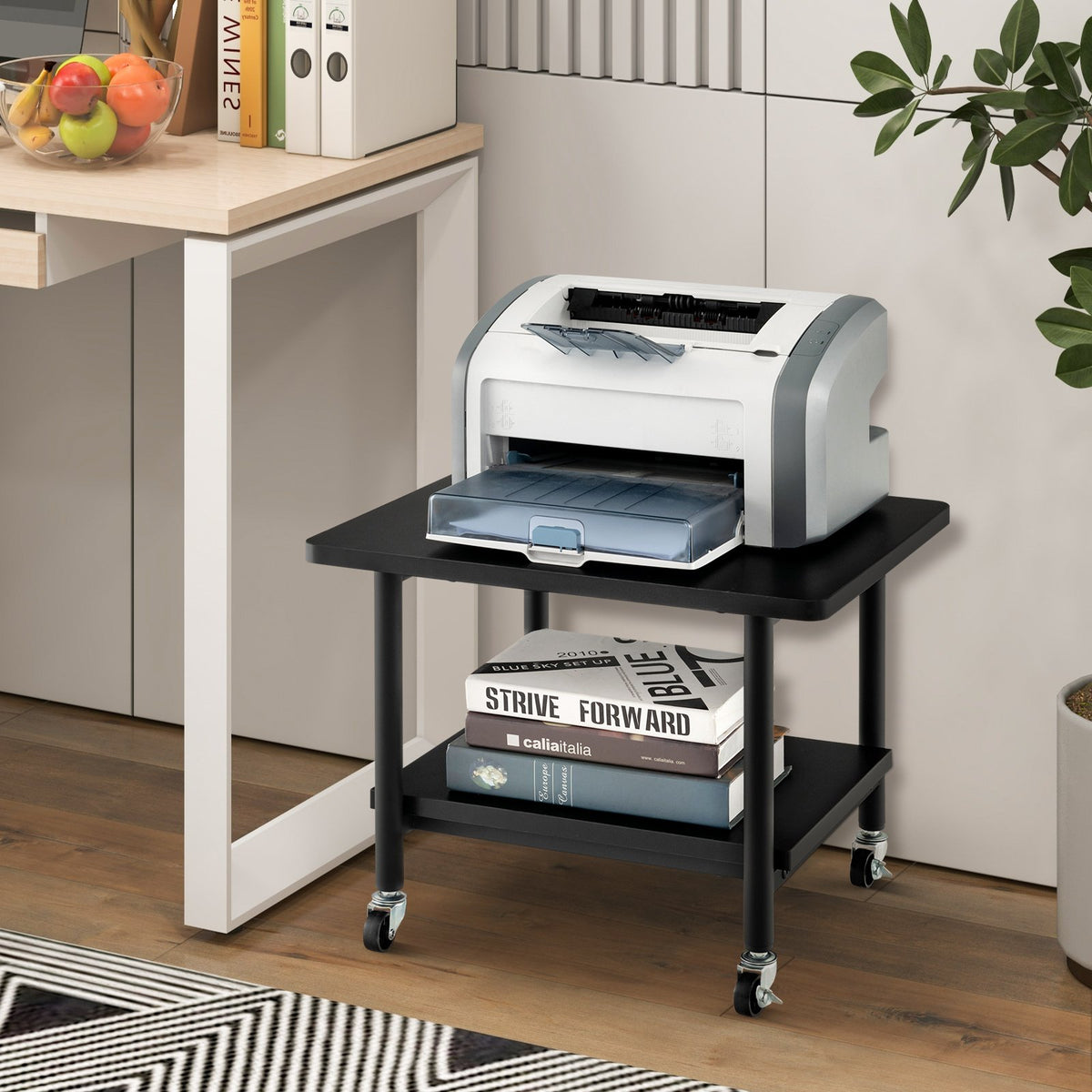 Under Desk Printer Stand with 4 Wheels and Locking Mechanism-Black view 2