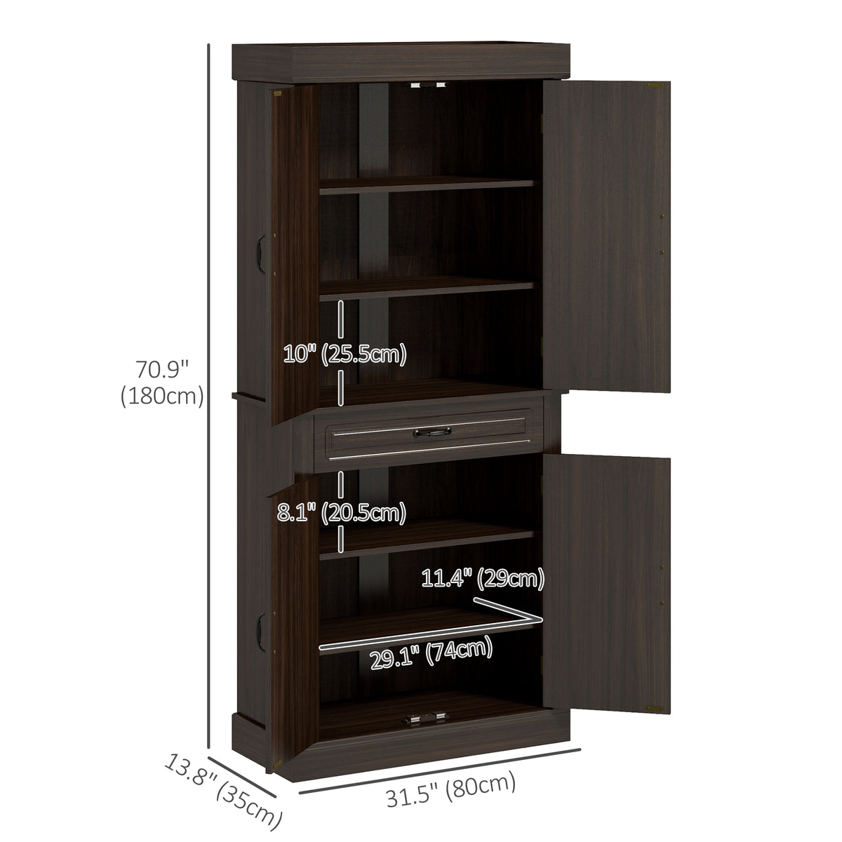 71" Freestanding Kitchen Pantry with 4 Doors and 2 Cabinets, Tall Storage Cabinet for Kitchen – view 9