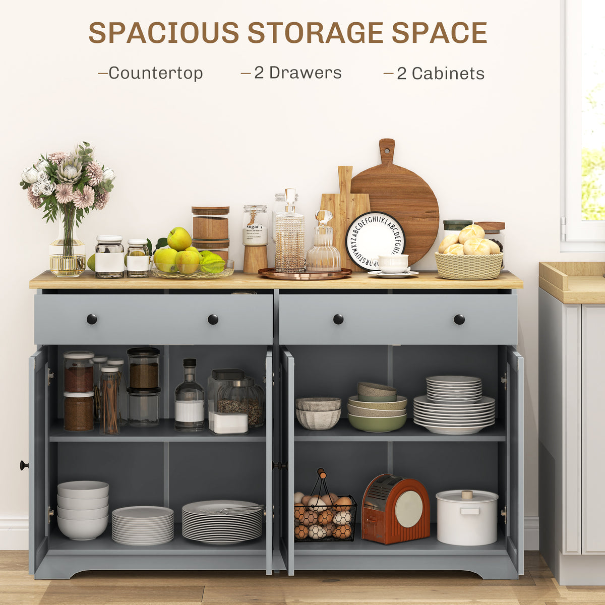 Modern Sideboard, Buffet Cabinet with Storage Drawers, Adjustable Shelves for Living Room, Dining Room, Entryway, Grey