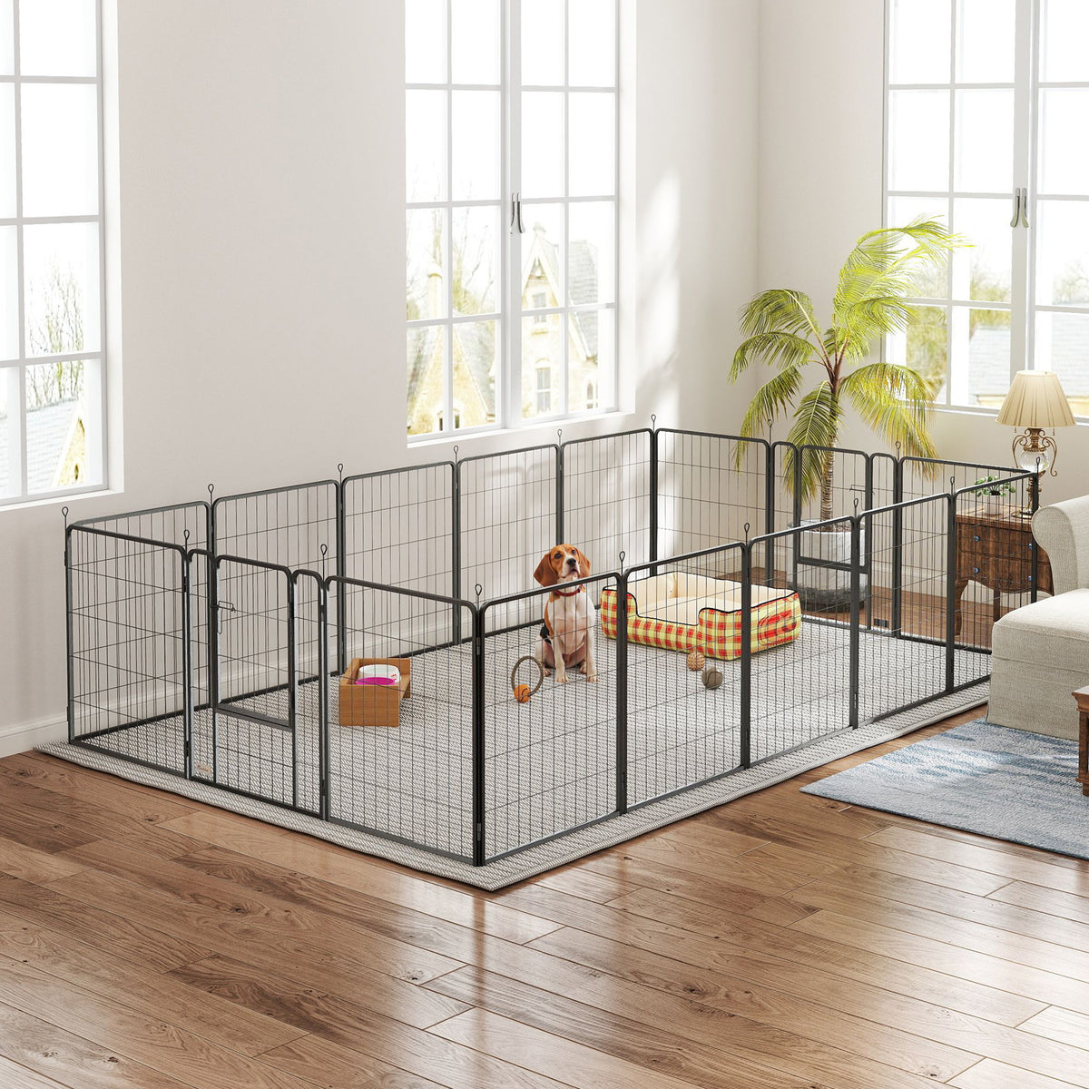 16 Panels Dog Playpen with Straps, Portable & DIY, for Small Dogs, for Yard, RV, Camping, Garden, 24" Height