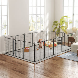 16 Panels Dog Playpen with Straps, Portable & DIY, for Small Dogs, for Yard, RV, Camping, Garden, 24" Height
