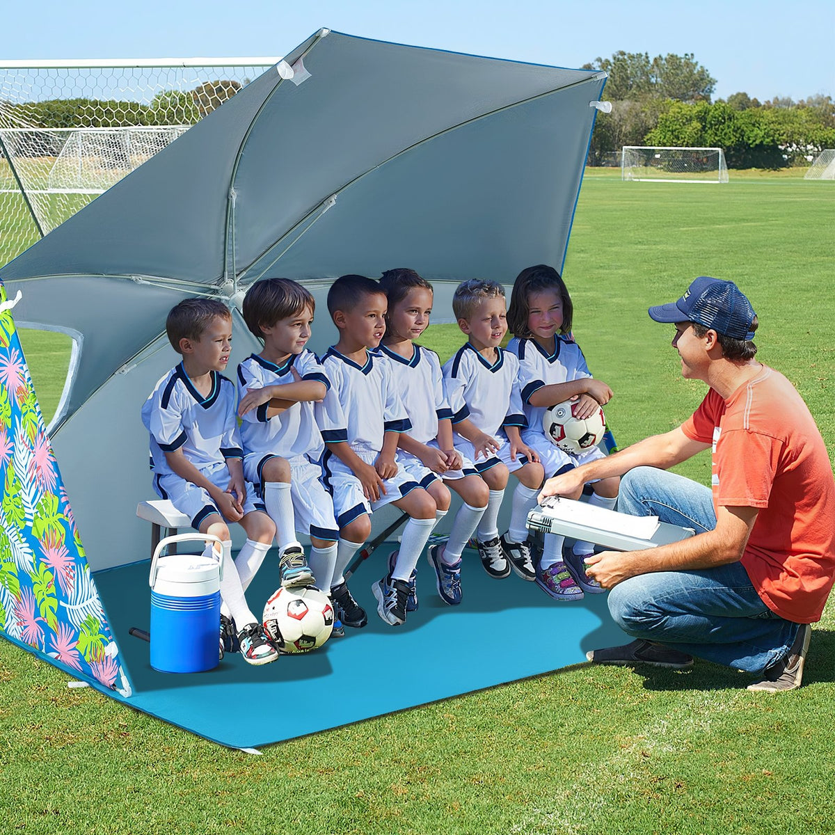 UPF50+ Sun Protection Beach Umbrella Tent with Portable Carrying Bag-Blue view 3