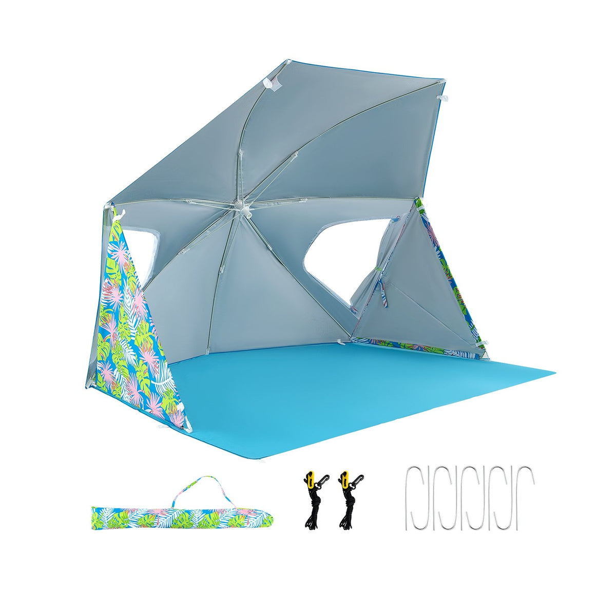 UPF50+ Sun Protection Beach Umbrella Tent with Portable Carrying Bag-Blue view 4