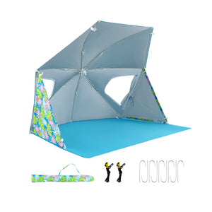 UPF50+ Sun Protection Beach Umbrella Tent with Portable Carrying Bag-Blue view 4