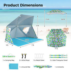 UPF50+ Sun Protection Beach Umbrella Tent with Portable Carrying Bag-Blue view 5