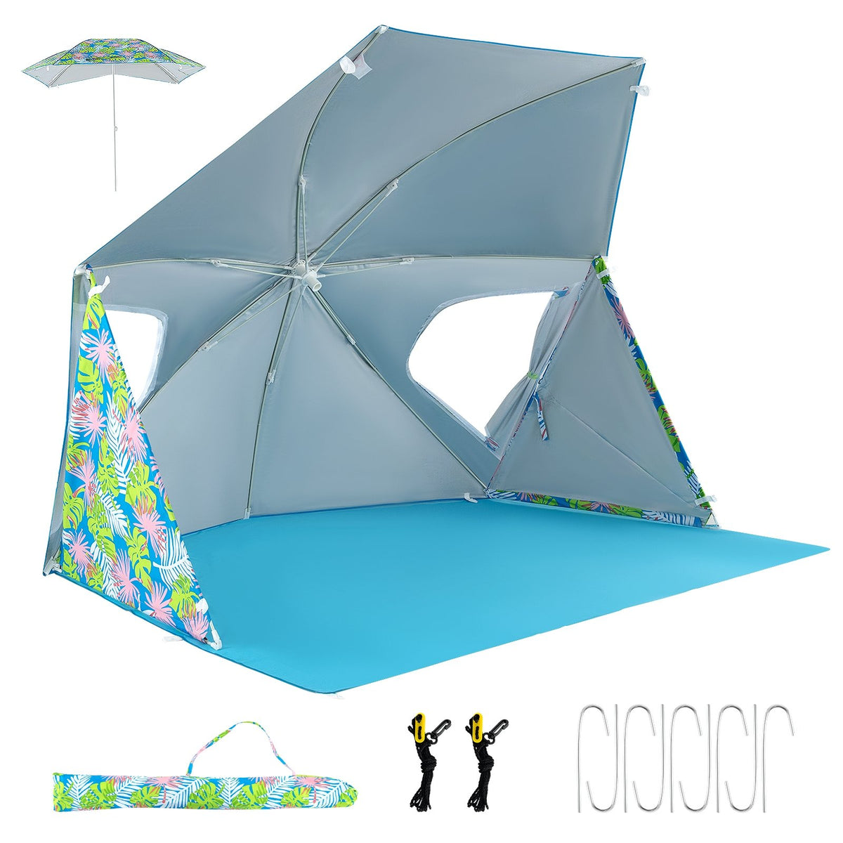 UPF50+ Sun Protection Beach Umbrella Tent with Portable Carrying Bag-Blue view 6