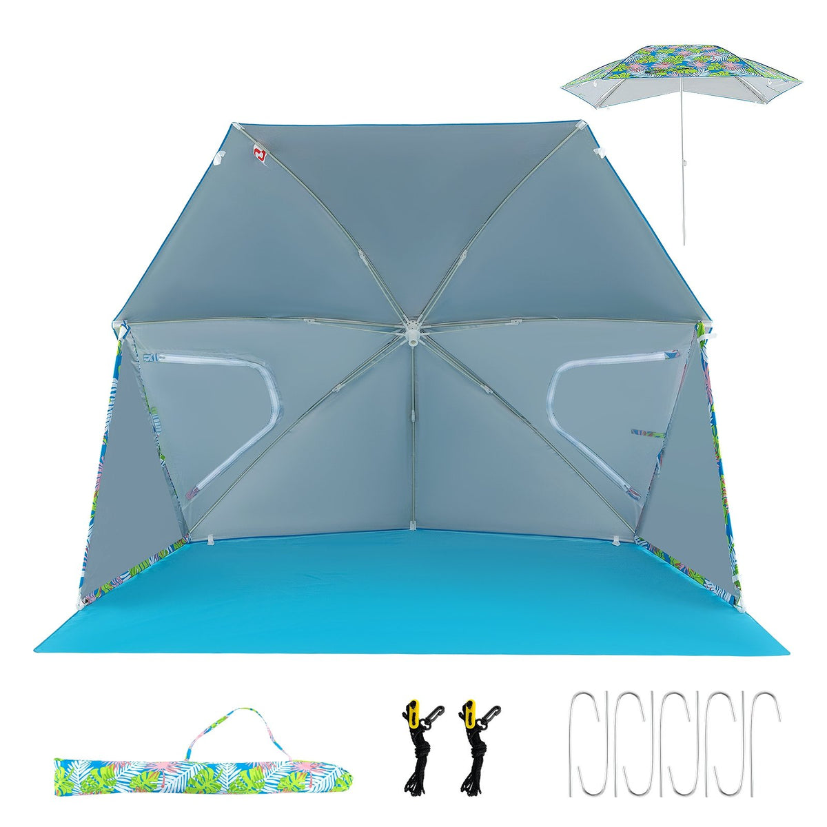 UPF50+ Sun Protection Beach Umbrella Tent with Portable Carrying Bag-Blue view 7