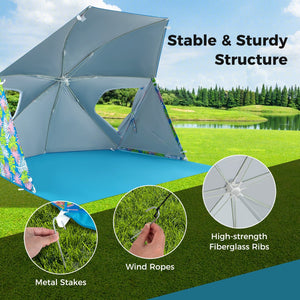 UPF50+ Sun Protection Beach Umbrella Tent with Portable Carrying Bag-Blue view 9
