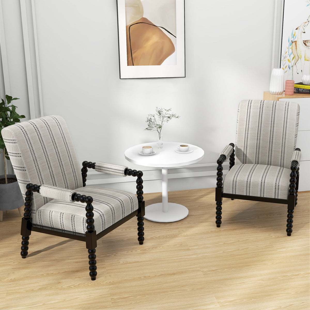 Upholstered Accent Chair with Rubber Wood Frame for Living Room-Beige view 3