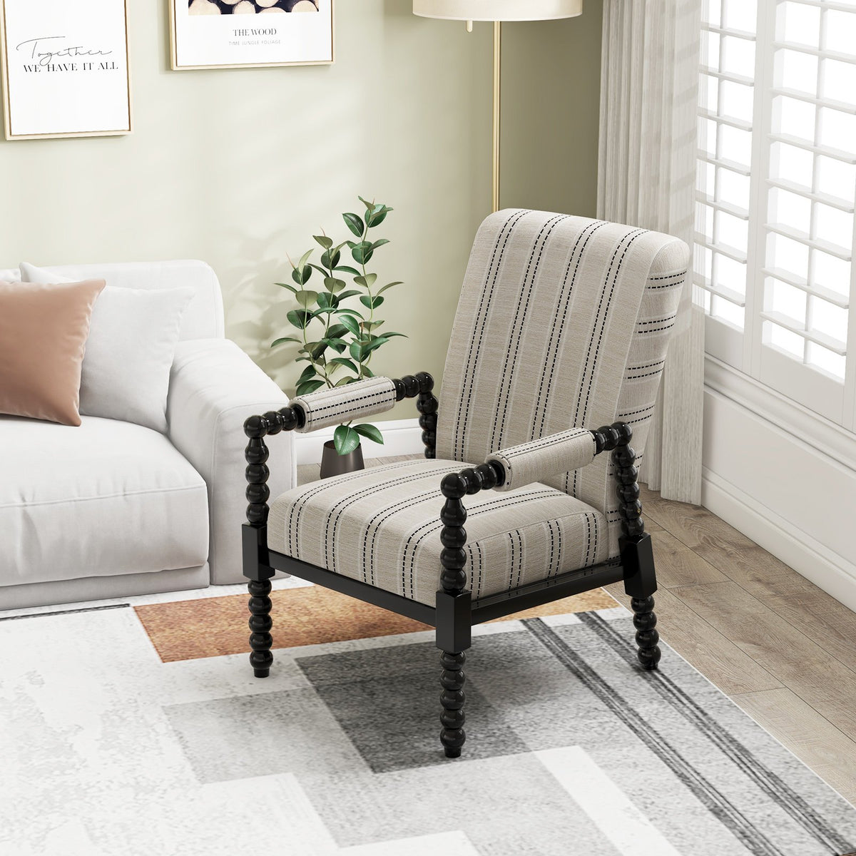 Upholstered Accent Chair with Rubber Wood Frame for Living Room-Beige view 9