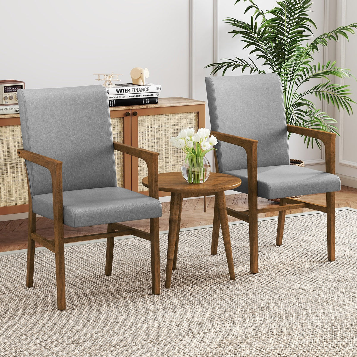 Upholstered Accent Chairs Set of 2 with High Back and Solid Wooden Frame-Gray view 5