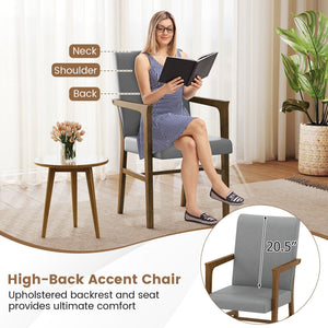 Upholstered Accent Chairs Set of 2 with High Back and Solid Wooden Frame-Gray view 7