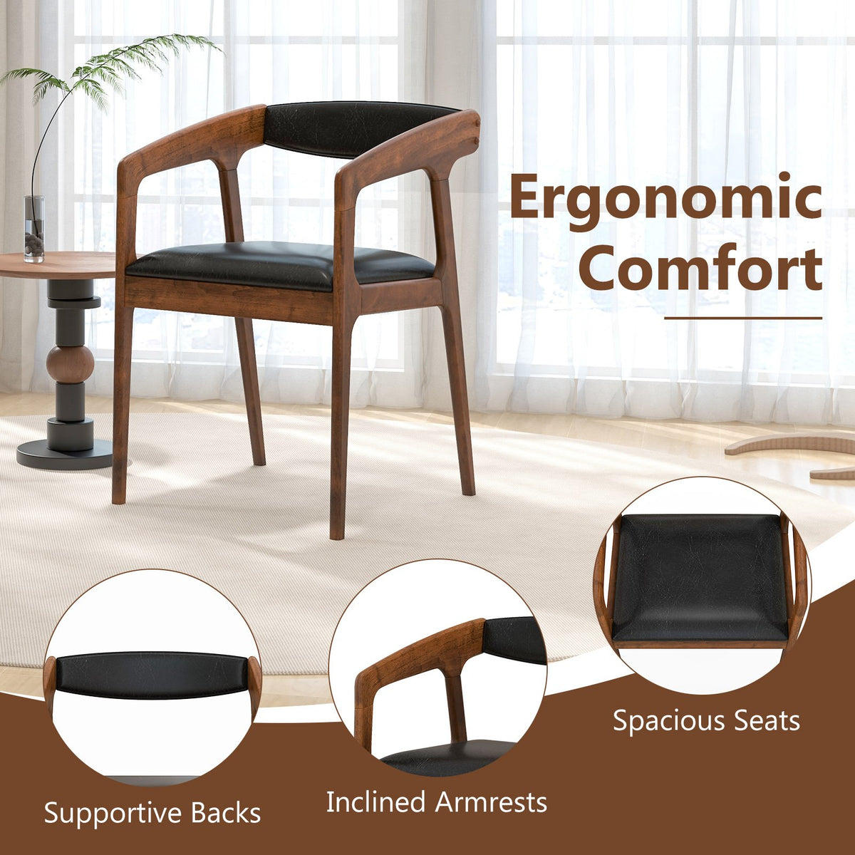 Upholstered Armchairs Set of 2 with Cozy Backrest and Padded Seat Cushion-Brown view 5