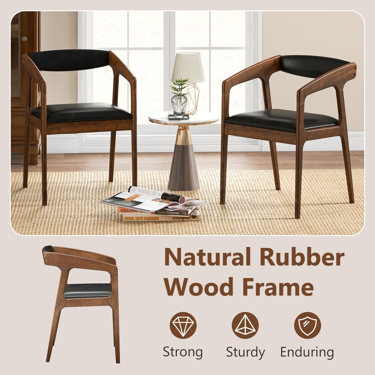 Upholstered Armchairs Set of 2 with Cozy Backrest and Padded Seat Cushion-Brown view 7
