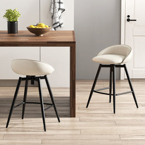 Upholstered Bar Stools Set of 2 with Footrest and Backrest-Beige view 3