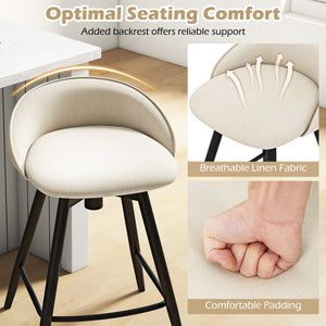 Upholstered Bar Stools Set of 2 with Footrest and Backrest-Beige view 4