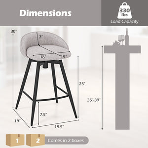 Upholstered Bar Stools Set of 2 with Footrest and Backrest-Gray view 5