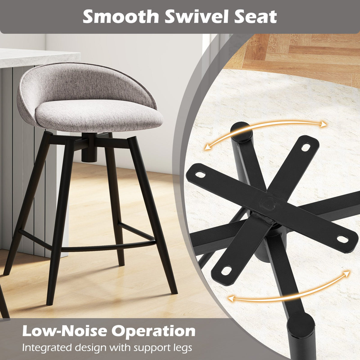 Upholstered Bar Stools Set of 2 with Footrest and Backrest-Gray view 8